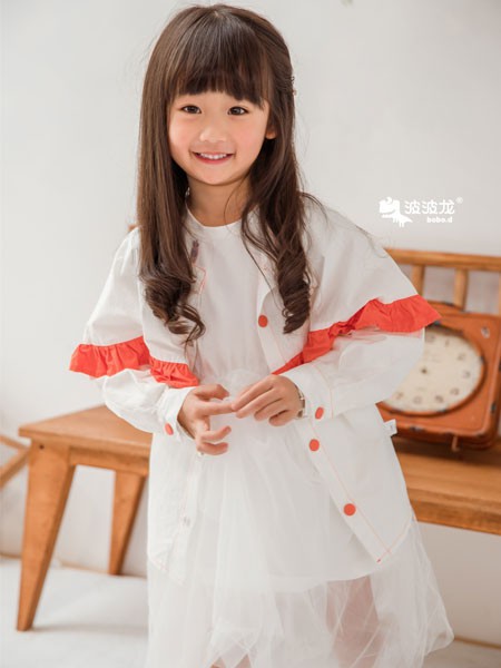 波波龙童装2021秋冬季白色连衣裙