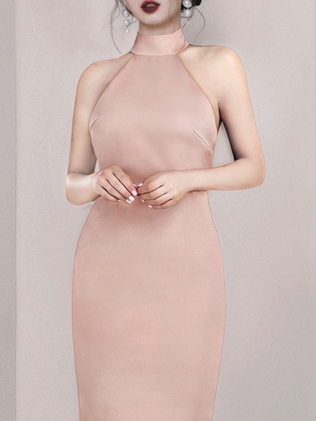 碧婷女装2022春夏季粉色连衣裙