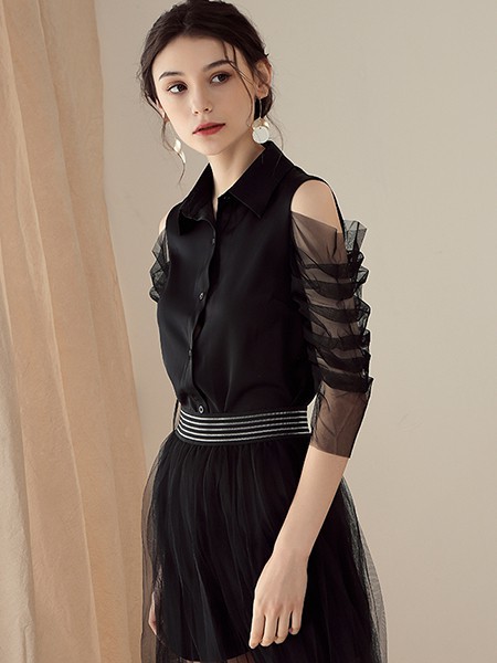 碧婷女装2022春夏季黑色连衣裙