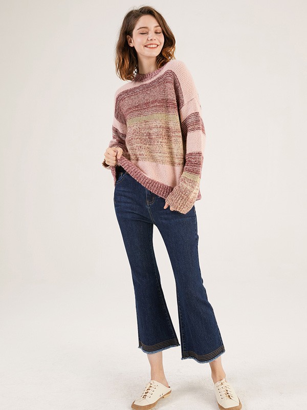 洛米唯娅女装2021秋冬季蓝色喇叭裤