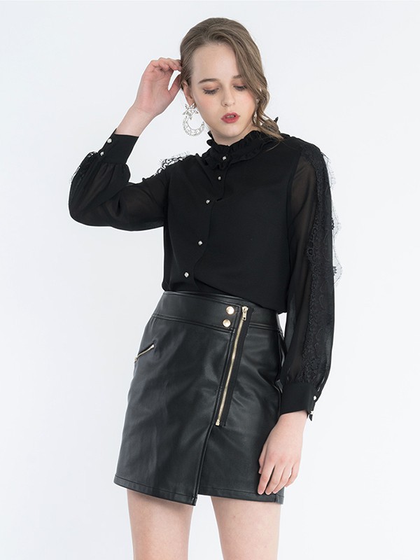 黄油面包女装2022春夏季黑色衬衫