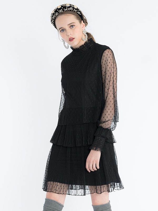 黄油面包女装2022春夏季黑色蕾丝衫