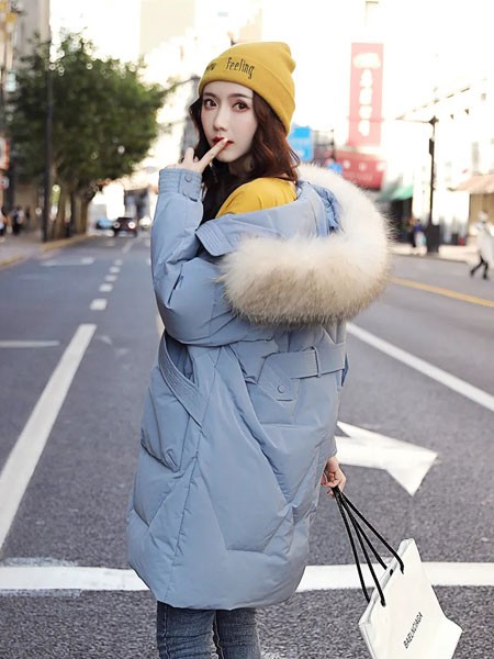 卡莎布兰卡女装2021秋冬季蓝色棉服