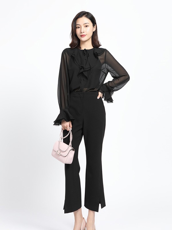 玳莎女装2021秋冬季黑色阔腿裤