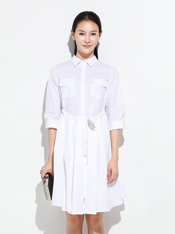玳莎女装2021秋冬季白色衬衫裙