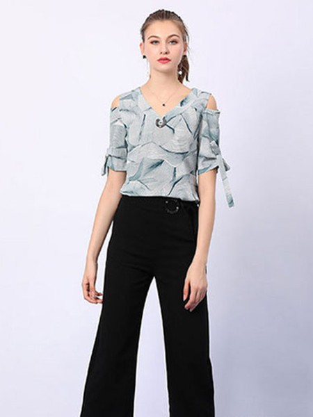 尚可斯女装2022春夏季灰色雪纺衫