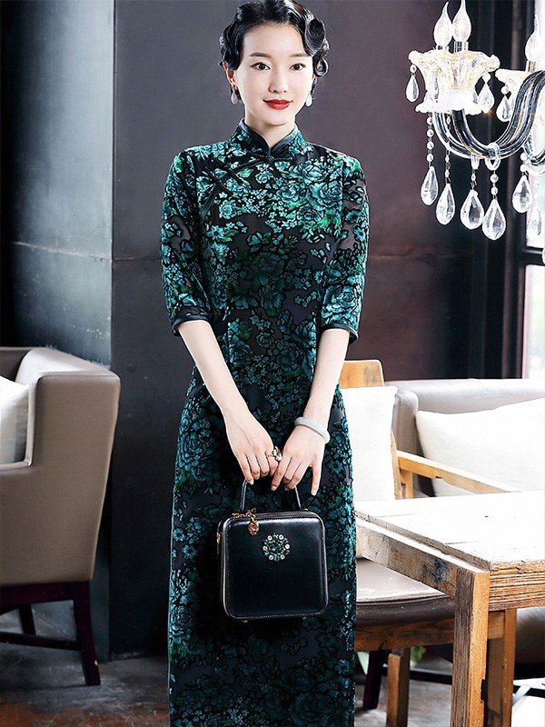 朵拉芭娜2022春夏季墨绿色旗袍