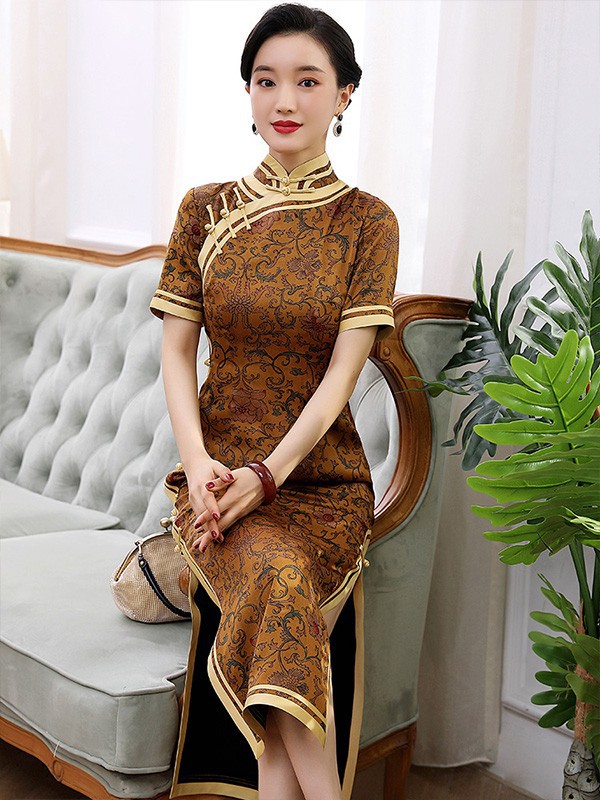 朵拉芭娜2022春夏季棕色旗袍