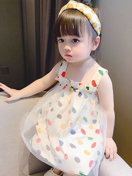 巴拉兔童装2022春夏季白色吊带裙