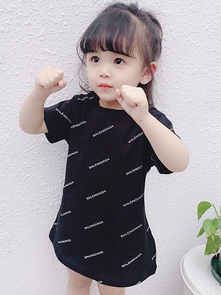 巴拉兔童装2022春夏季黑色T恤