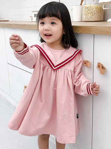 巴拉兔童装2022春夏季粉色连衣裙