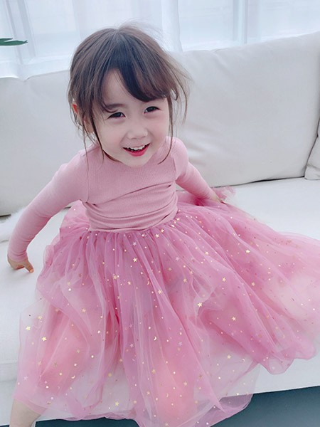 巴拉兔童装2022春夏季粉色连衣裙