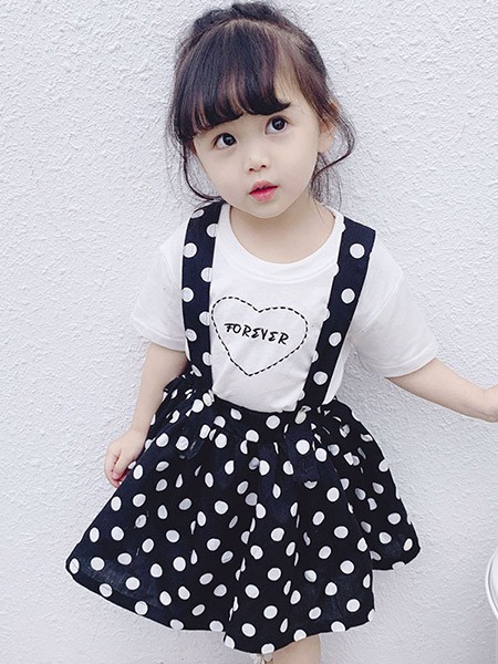 巴拉兔童装2022春夏季黑色背带裙