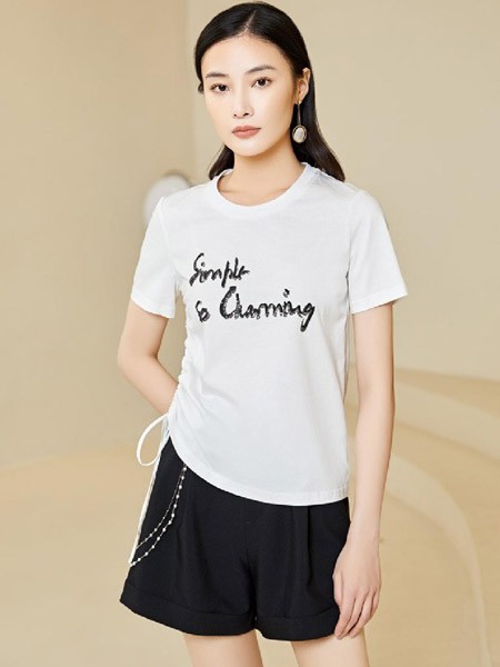 迪兰熙女装2022春夏季白色T恤