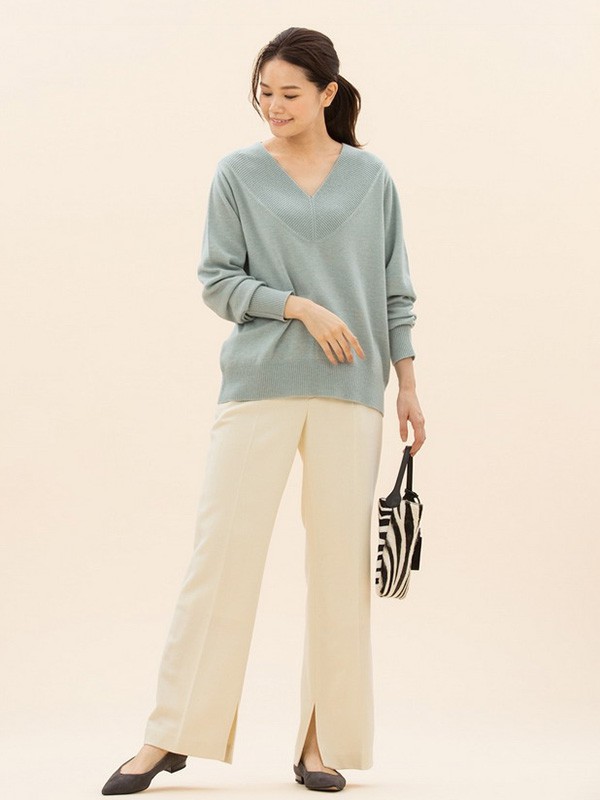 23区女装2021秋冬季白色阔腿裤