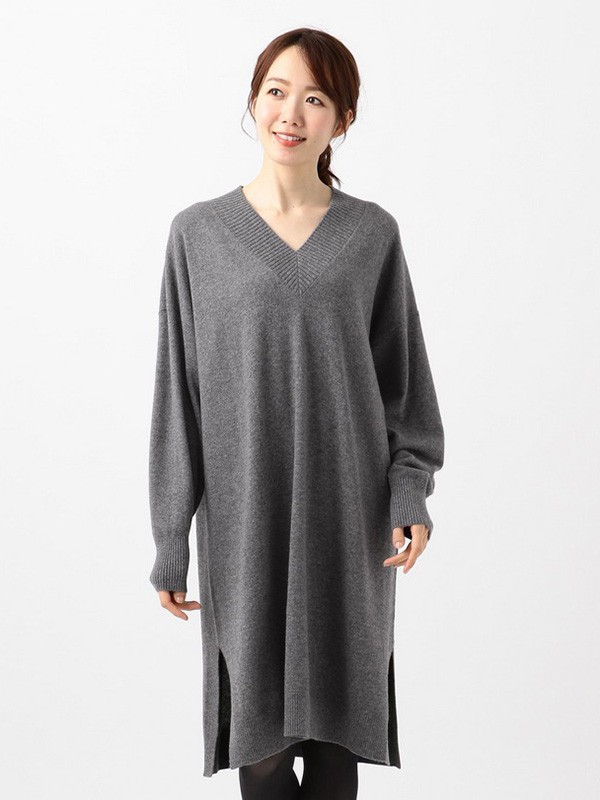 23区女装2021秋冬季灰色连衣裙