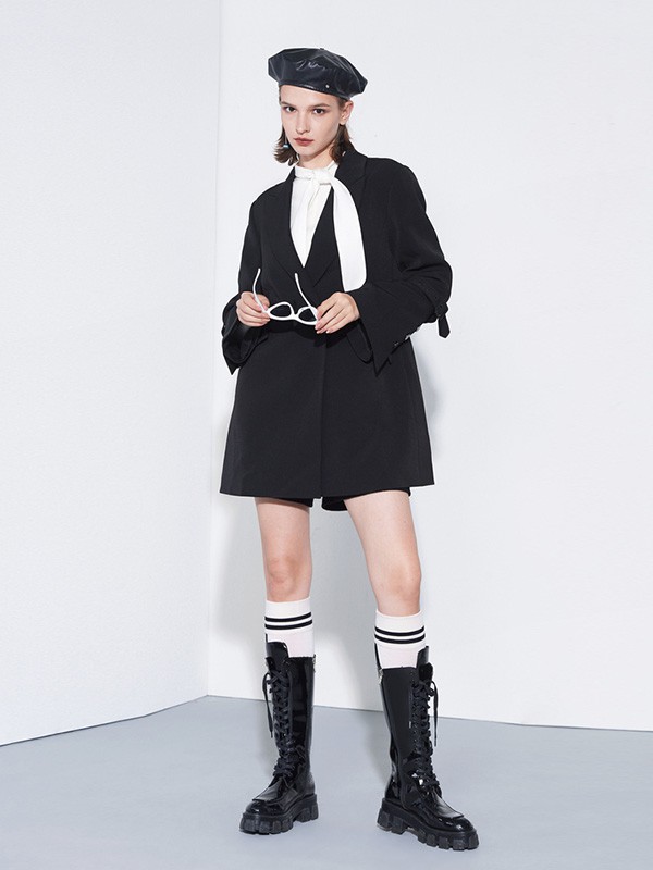 QDA女装2021秋冬季黑色外套