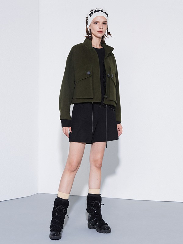 QDA女装2021秋冬季军绿色外套