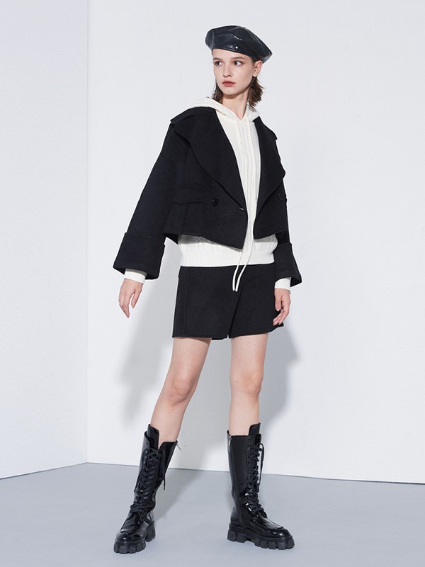 QDA女装2021秋冬季黑色短裙