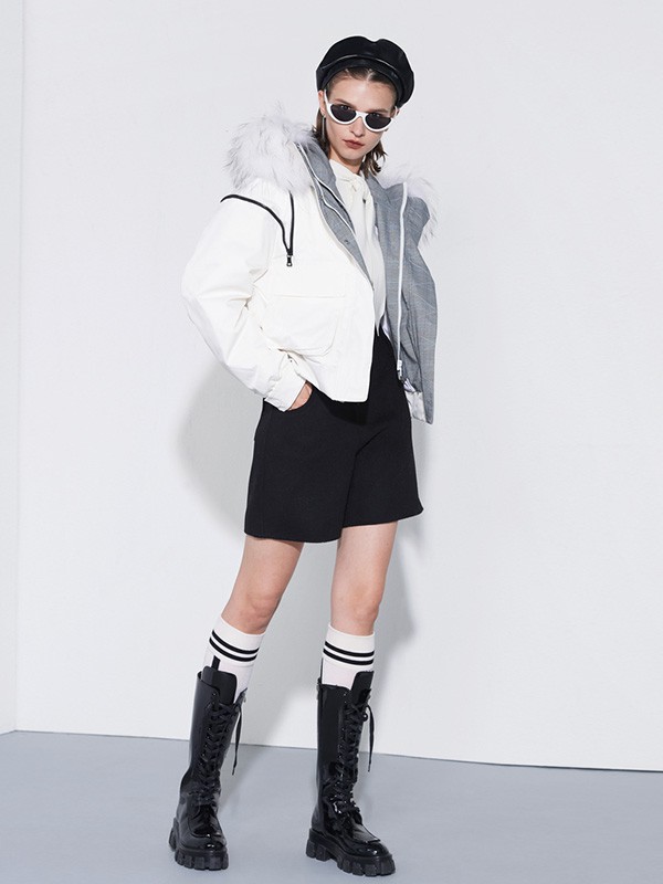 QDA女装2021秋冬季白色外套