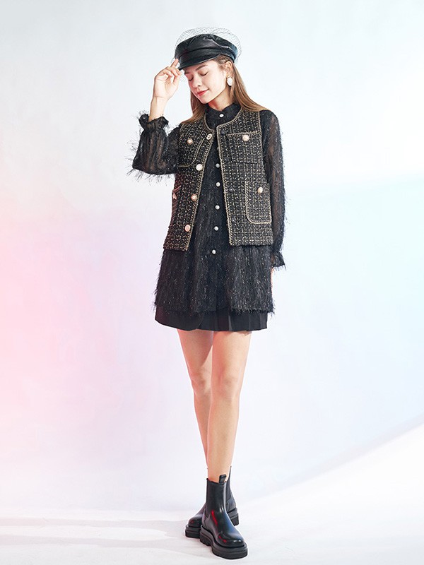 汤米诺女装2022春夏季黑色连衣裙