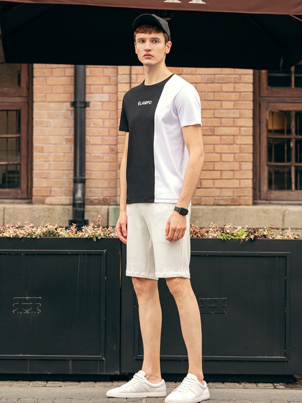 蓝豹男装2022春夏季拼色T恤