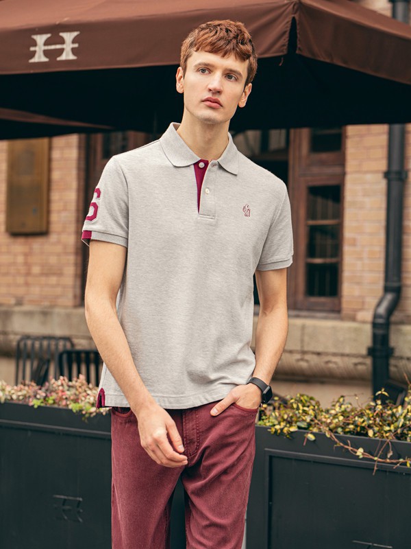 蓝豹男装2022春夏季灰色polo衫