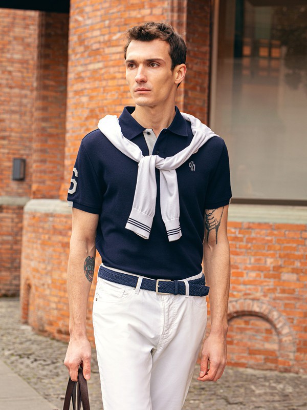 蓝豹男装2022春夏季黑色polo衫