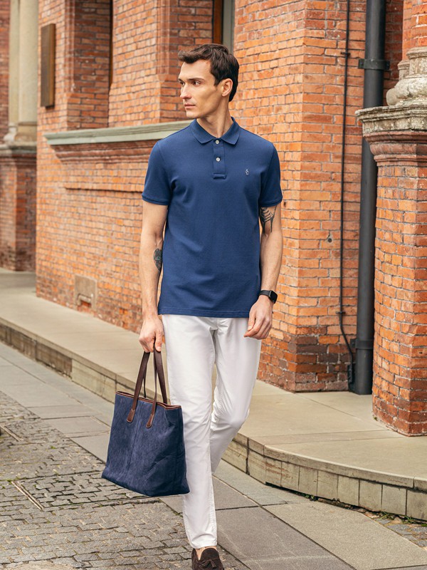 蓝豹男装2022春夏季藏蓝色polo衫