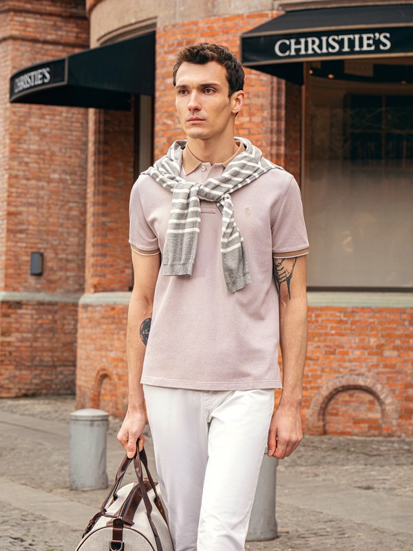 蓝豹男装2022春夏季粉色T恤