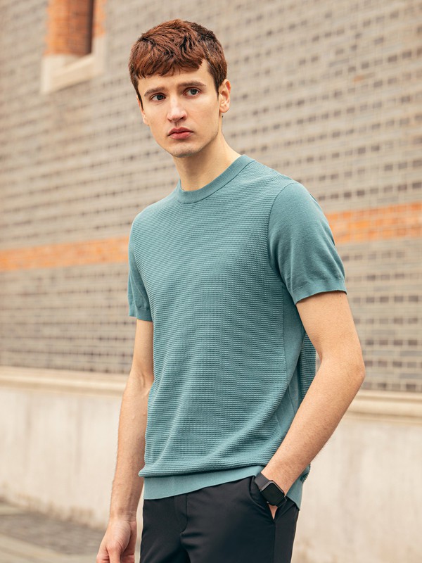 蓝豹男装2022春夏季绿色T恤