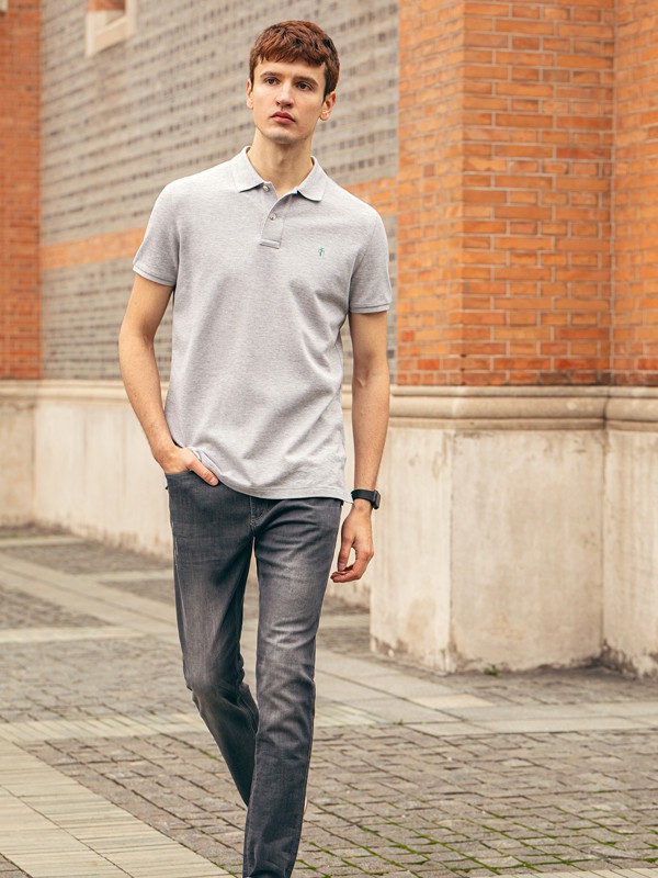 蓝豹男装2022春夏季灰色polo衫