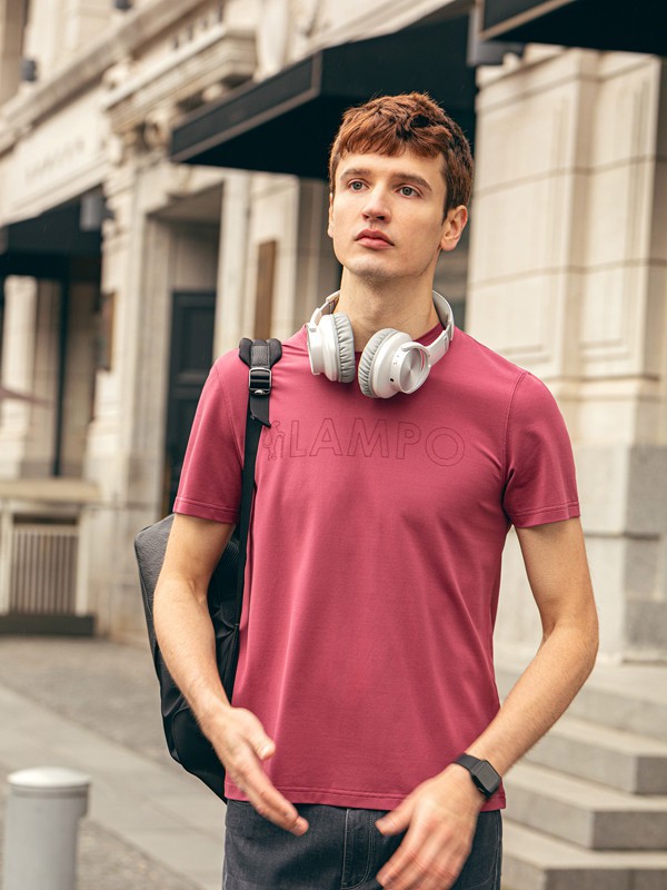 蓝豹男装2022春夏季粉色T恤