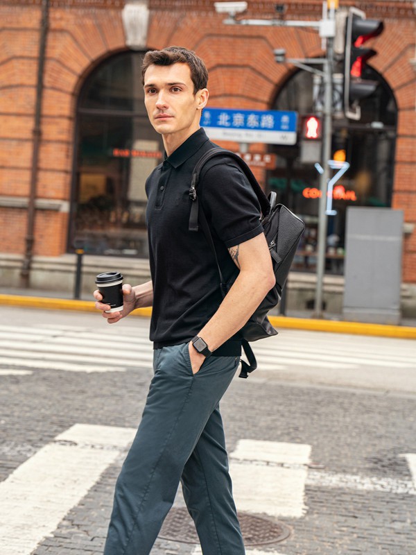 蓝豹男装2022春夏季黑色polo衫