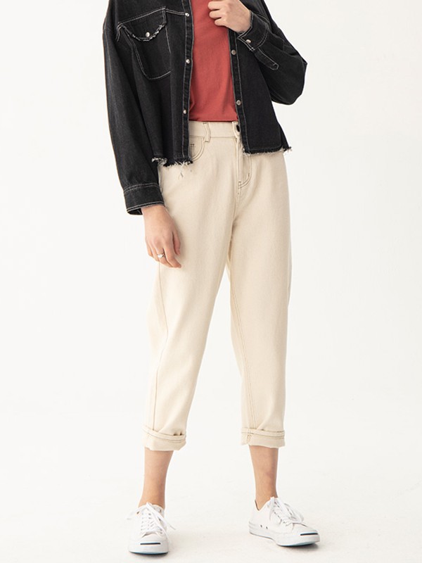 ERQ牛仔2022春夏季米色长裤
