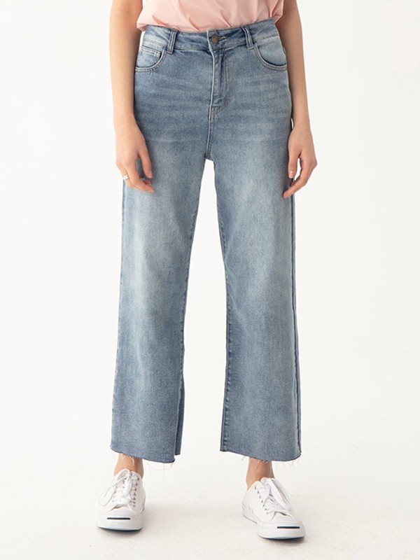 ERQ牛仔2022春夏季蓝色阔腿裤