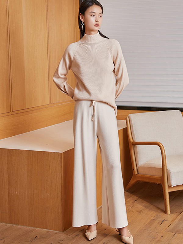 蔓诺蒂女装2021秋冬季米色针织衫