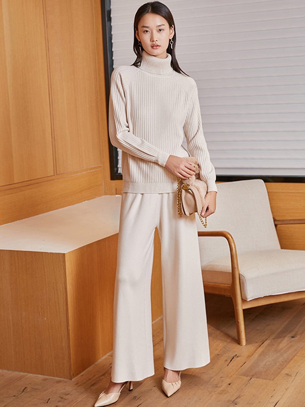 蔓诺蒂女装2021秋冬季白色阔腿裤