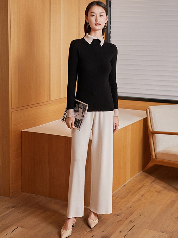 蔓诺蒂女装2021秋冬季白色阔腿裤