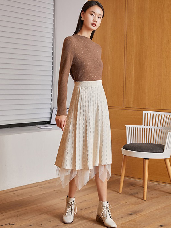 蔓诺蒂女装2021秋冬季米色半身裙