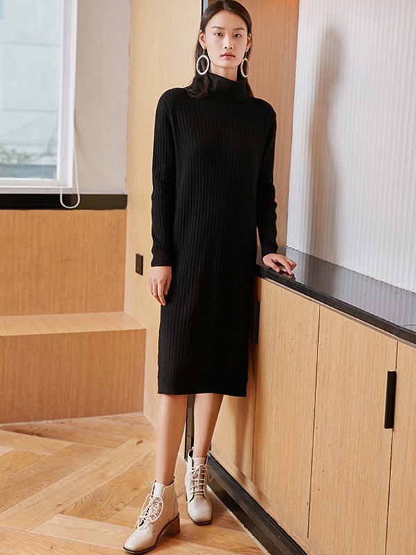 蔓诺蒂女装2021秋冬季黑色毛衣裙