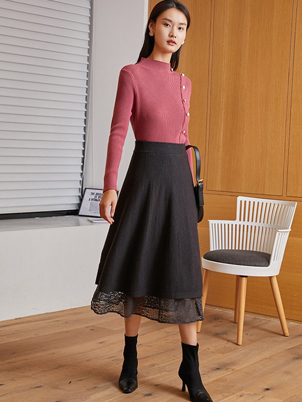 蔓诺蒂女装2021秋冬季黑色长裙