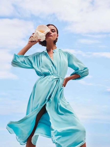 米祖女装2022春夏季蓝色连衣裙