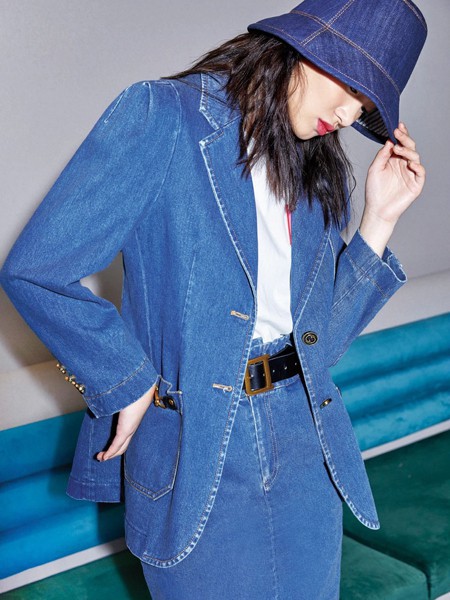 米祖女装2022春夏季藏蓝色西装