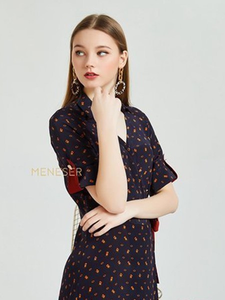 MENESER女装2022春夏季黑色连衣裙