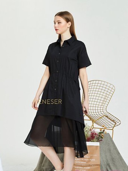 梦妮莎2022春夏季黑色衬衫裙
