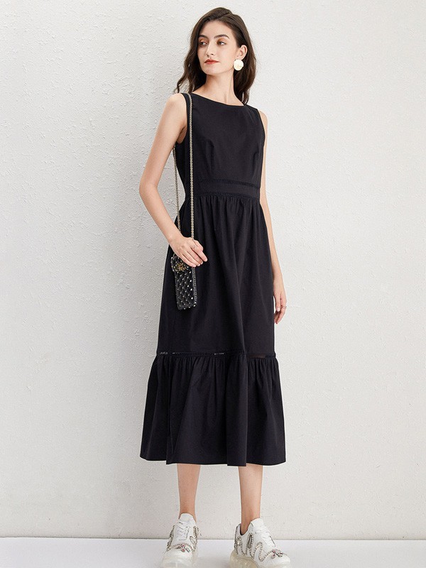 EVONA2022春夏季黑色连衣裙