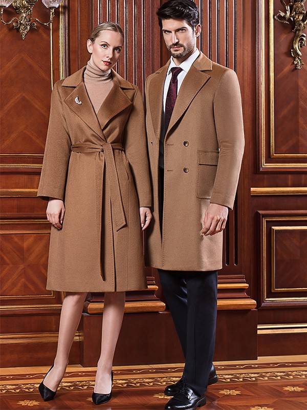 爱伊美女装2021秋冬季咖啡色大衣