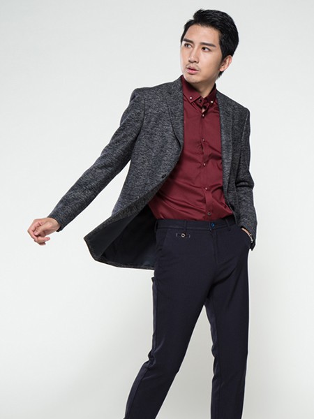 韩宇来男装2021秋冬季红色衬衫