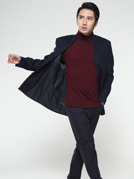 韩宇来男装2021秋冬季酒红色针织衫